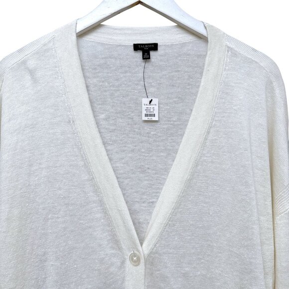 TALBOTS White Cardigan Plus Size 2X 100% Linen Knit Womens Sweater NEW - Picture 3 of 11